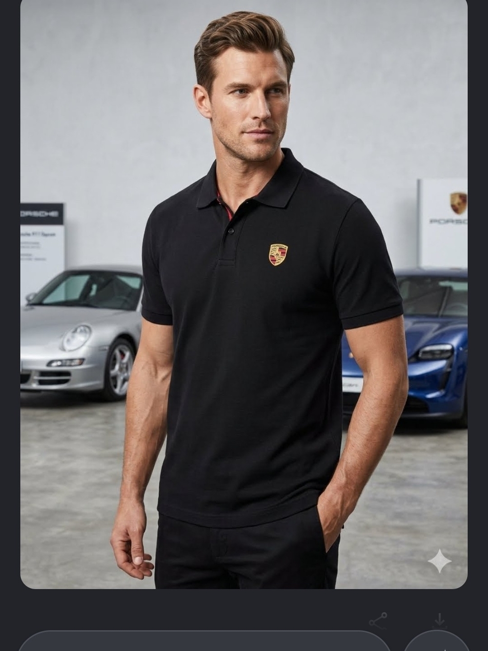 Porsche Design Black Polo with Yellow-Red Crest - Picture 7 of 7